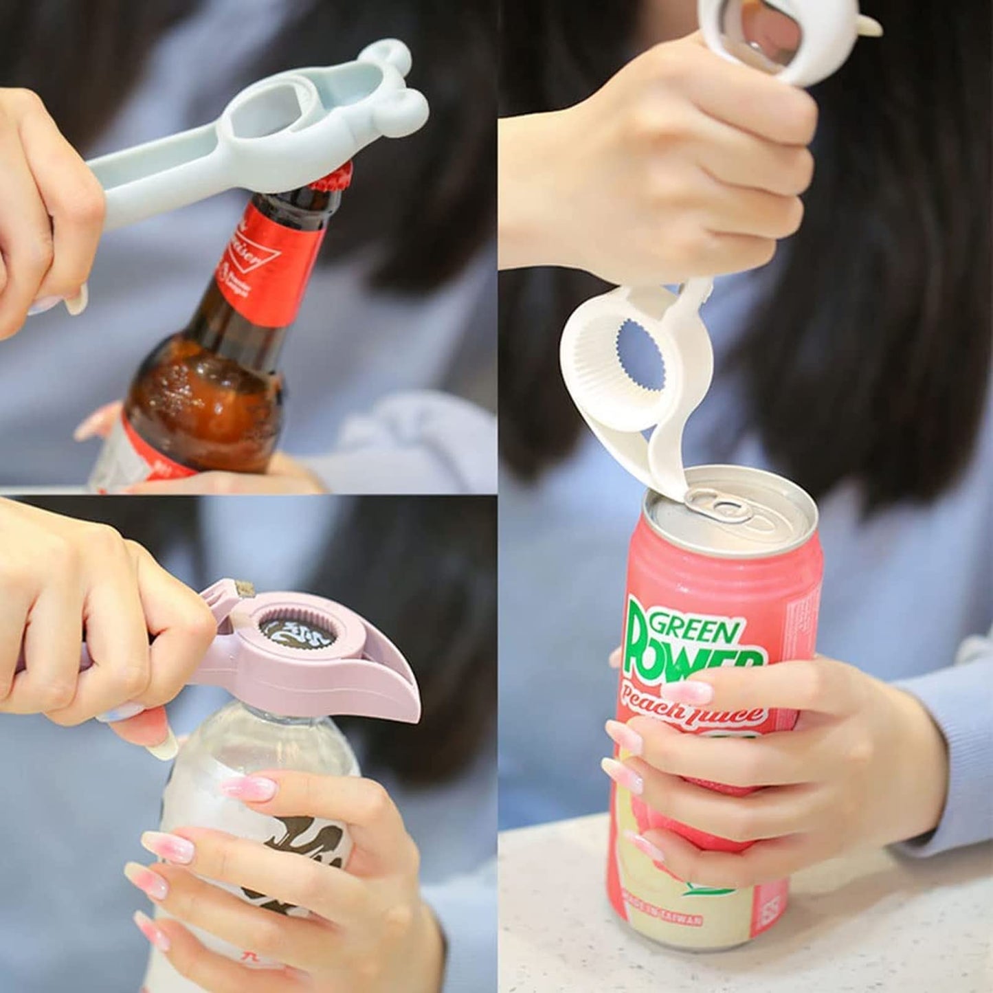 4-in-1 Multifunction Bottle & Can Opener – Cute Manual Bar Tool for Bottles, Cans & Jars | Kitchen Gadget