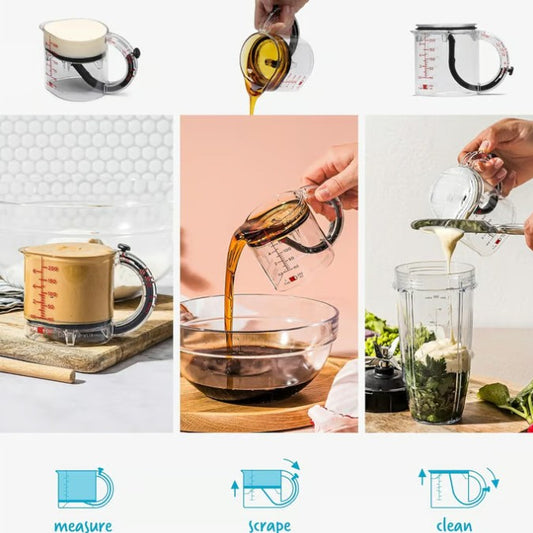 4-in-1 Adjustable Measuring Cup – Multi-Functional Kitchen Measuring & Pouring Tool with Scraper Base