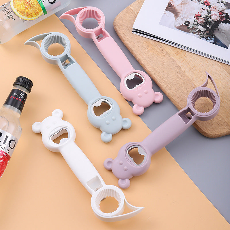 4-in-1 Multifunction Bottle & Can Opener – Cute Manual Bar Tool for Bottles, Cans & Jars | Kitchen Gadget