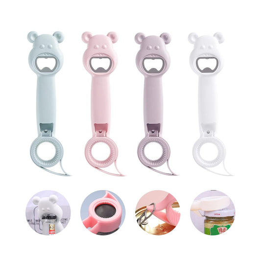4-in-1 Multifunction Bottle & Can Opener – Cute Manual Bar Tool for Bottles, Cans & Jars | Kitchen Gadget