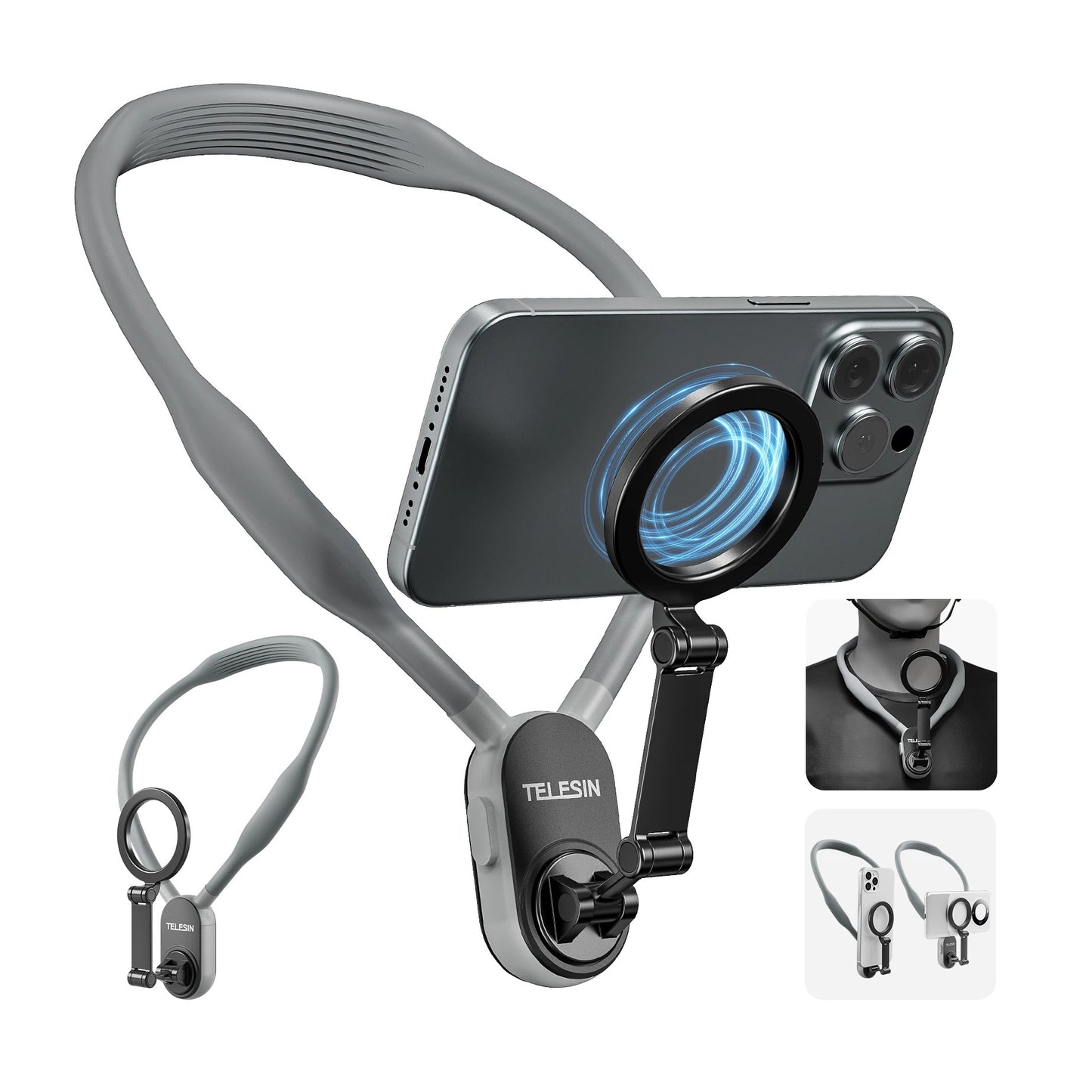 Magnetic Neck Phone Mount – Hands-Free Silicone Holder with Strong MagSafe Magnet