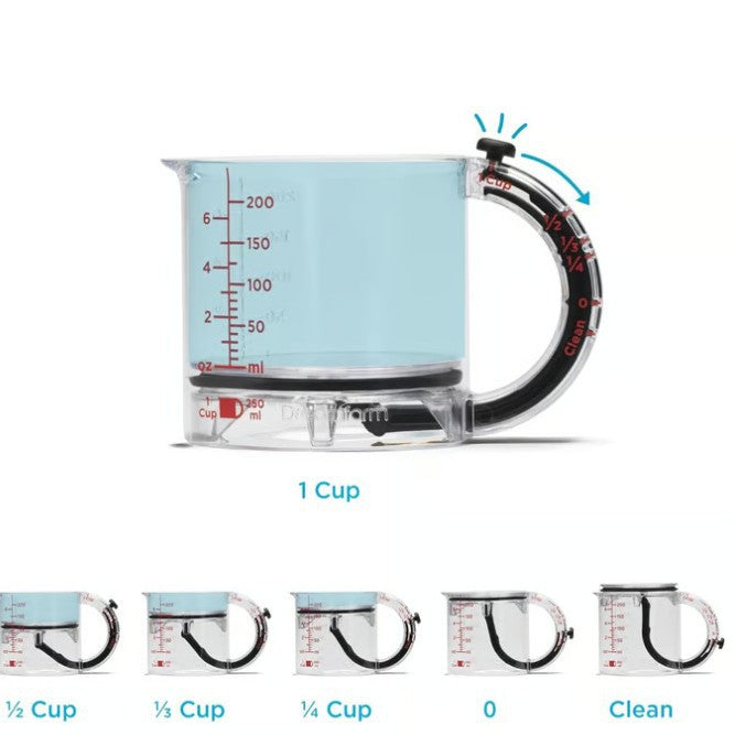 4-in-1 Adjustable Measuring Cup – Multi-Functional Kitchen Measuring & Pouring Tool with Scraper Base